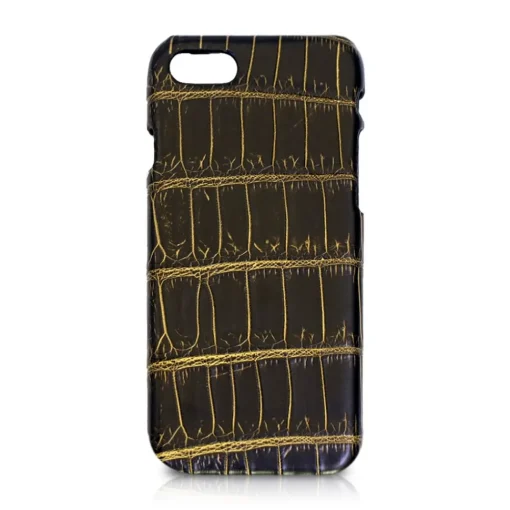 Ammoment Case-- Nile Crocodile in Crack Black and Gold - Leather Cover - iPhone 8 / 7 - Avvenice