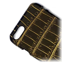 Ammoment Case-- Nile Crocodile in Crack Black and Gold - Leather Cover - iPhone 8 / 7 - Avvenice