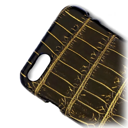 Ammoment Case-- Nile Crocodile in Crack Black and Gold - Leather Cover - iPhone 8 / 7 - Avvenice