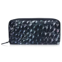 Ammoment Wallets-- Ostrich in Tahitian Pearl Black - Leather Long Zipper Wallet - Avvenice