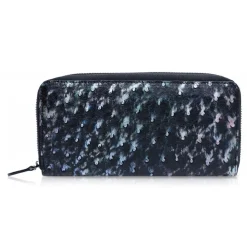 Ammoment Wallets-- Ostrich in Tahitian Pearl Black - Leather Long Zipper Wallet - Avvenice