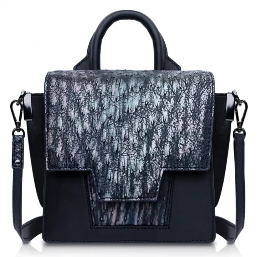 Ammoment Bags-- Ostrich in Tahitian Pearl Black - Leather Lexi Crossbody Bag - Avvenice