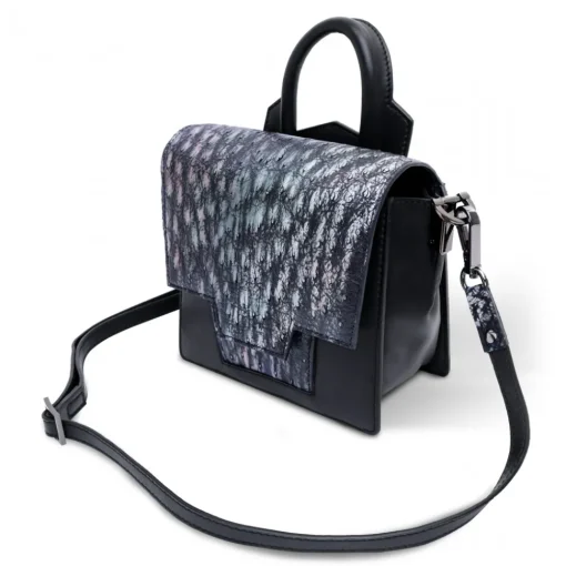 Ammoment Bags-- Ostrich in Tahitian Pearl Black - Leather Lexi Crossbody Bag - Avvenice