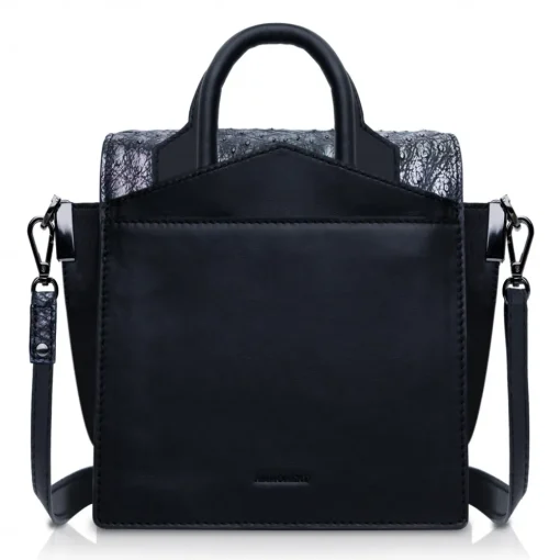 Ammoment Bags-- Ostrich in Tahitian Pearl Black - Leather Lexi Crossbody Bag - Avvenice