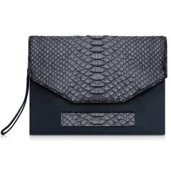 Ammoment Bags-- Python in Black - Leather Pete Clutch Bag - Avvenice