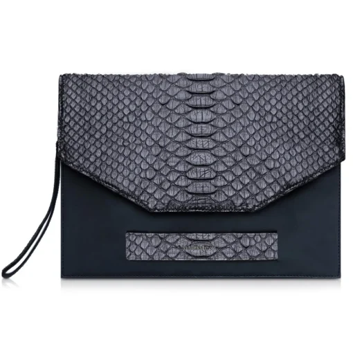 Ammoment Bags-- Python in Black - Leather Pete Clutch Bag - Avvenice