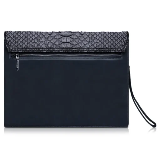 Ammoment Bags-- Python in Black - Leather Pete Clutch Bag - Avvenice