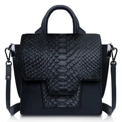 Ammoment Bags-- Python in Black - Leather Lexi Crossbody Bag - Avvenice
