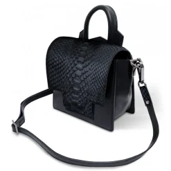 Ammoment Bags-- Python in Black - Leather Lexi Crossbody Bag - Avvenice