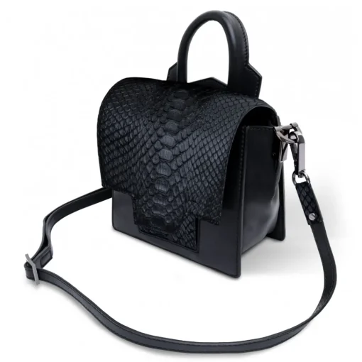 Ammoment Bags-- Python in Black - Leather Lexi Crossbody Bag - Avvenice