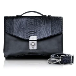 Ammoment Bags-- Python in Black - Leather Briefcase -  Orion Business Bag - Avvenice