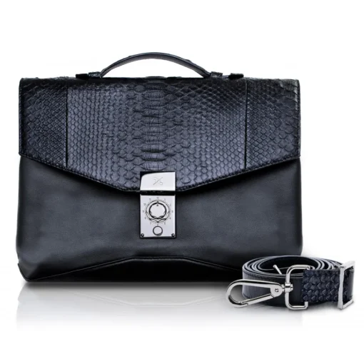 Ammoment Bags-- Python in Black - Leather Briefcase -  Orion Business Bag - Avvenice