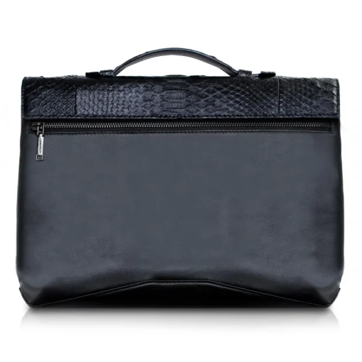 Ammoment Bags-- Python in Black - Leather Briefcase -  Orion Business Bag - Avvenice