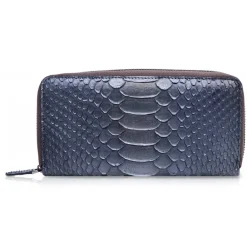 Ammoment Wallets-- Python in Calcite Grey - Leather Long Zipper Wallet - Avvenice