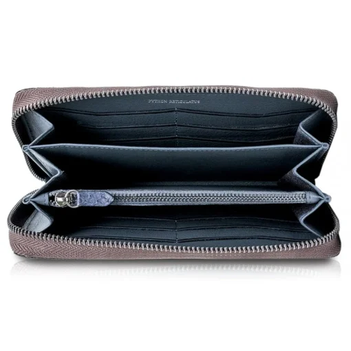 Ammoment Wallets-- Python in Calcite Grey - Leather Long Zipper Wallet - Avvenice