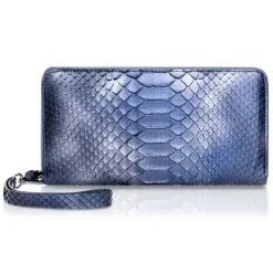Ammoment Wallets-- Python in Calcite Blue - Leather Large Long Zipper Wallet - Avvenice