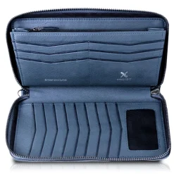 Ammoment Wallets-- Python in Calcite Blue - Leather Large Long Zipper Wallet - Avvenice
