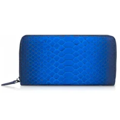 Ammoment Wallets-- Python in Petale Blue - Leather Long Zipper Wallet - Avvenice