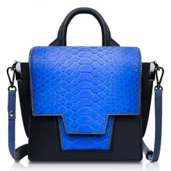 Ammoment Bags-- Python in Petale Blue - Leather Lexi Crossbody Bag - Avvenice