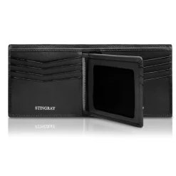 Ammoment Wallets-- Stingray in Black - Leather Bifold Wallet with Center Flap - Avvenice
