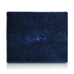 Ammoment Wallets-- Stingray in Glitter Metallic Blue - Leather Bifold Wallet with Center Flap - Avvenice