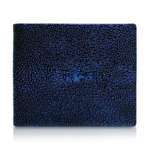 Ammoment Wallets-- Stingray in Glitter Metallic Blue - Leather Bifold Wallet with Center Flap - Avvenice