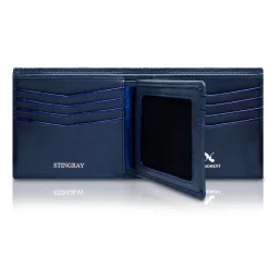 Ammoment Wallets-- Stingray in Glitter Metallic Blue - Leather Bifold Wallet with Center Flap - Avvenice