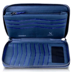 Ammoment Wallets-- Stingray in Glitter Metallic Blue - Leather Large Long Zipper Wallet - Avvenice