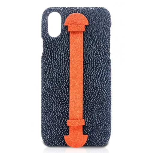 Ammoment Case-- Stingray in Navy and Orange - Leather Cover with Finger Holder - Finger Cover - iPhone X - Avvenice