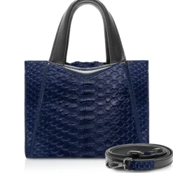 Ammoment Bags-- Vesper Bag Large in Python - Navy - Luxury High Quality Leather Bag - Avvenice