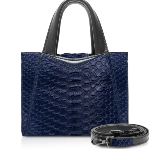 Ammoment Bags-- Vesper Bag Large in Python - Navy - Luxury High Quality Leather Bag - Avvenice