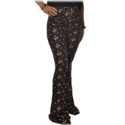 Aniye By Trousers-- Floral Patterned Flared Pant - Black - Pants - Made in Italy - Luxury Exclusive Collection - Avvenice
