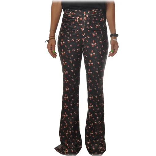 Aniye By Trousers-- Floral Patterned Flared Pant - Black - Pants - Made in Italy - Luxury Exclusive Collection - Avvenice