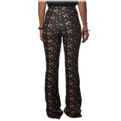 Aniye By Trousers-- Floral Patterned Flared Pant - Black - Pants - Made in Italy - Luxury Exclusive Collection - Avvenice