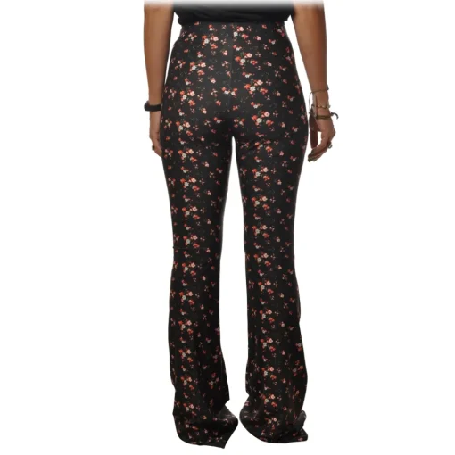 Aniye By Trousers-- Floral Patterned Flared Pant - Black - Pants - Made in Italy - Luxury Exclusive Collection - Avvenice