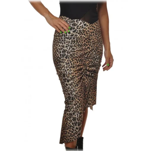 Aniye By Skirts-- Sheath Skirt in Spotted Pattern - Black/Beige - Skirts - Made in Italy - Luxury Exclusive Collection - Avvenice