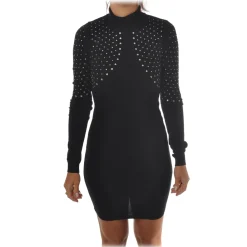 Aniye By Dresses-- Short Dress with High Neck and Rhinestones - Black - Dress - Made in Italy - Luxury Exclusive Collection - Avvenice