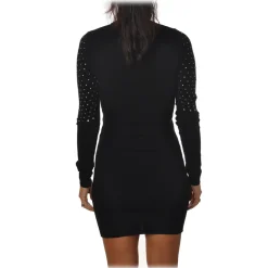 Aniye By Dresses-- Short Dress with High Neck and Rhinestones - Black - Dress - Made in Italy - Luxury Exclusive Collection - Avvenice
