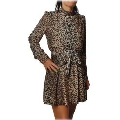Aniye By Dresses-- Spotted Dress with Flared Skirt - Black/Beige - Dress - Made in Italy - Luxury Exclusive Collection - Avvenice
