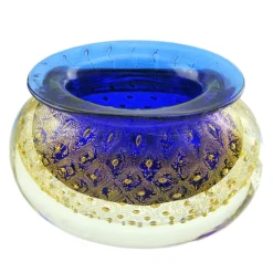 Ars Cenedese Murano Home Accessories-- Bollinato Bown 24k Gold - Blue - Handcrafted Venetian Vase Handmade by Venetian Glassmasters - Luxury - Avvenice