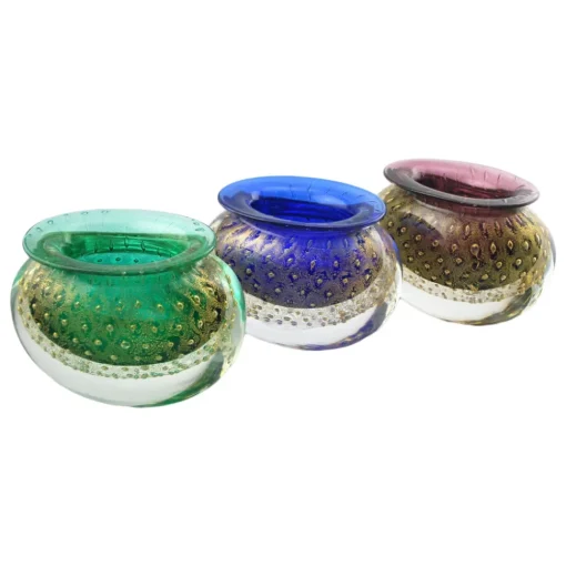 Ars Cenedese Murano Home Accessories-- Bollinato Bown 24k Gold - Blue - Handcrafted Venetian Vase Handmade by Venetian Glassmasters - Luxury - Avvenice