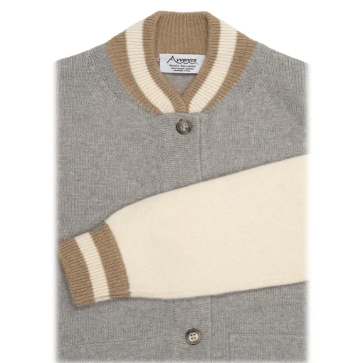 Avvenice Knitwears-- Bomberinbo - Loro Piana Cashmere Tricolor Sweater - Grey Beige Cream  - Knitwear - Luxury Exclusive Collection -