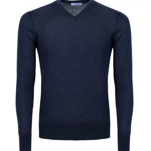 Avvenice Knitwears-- Finis - Man Loro Piana Extrafine Cashmere V-Neck Sweater - Blue - Knitwear - Luxury Exclusive Collection -