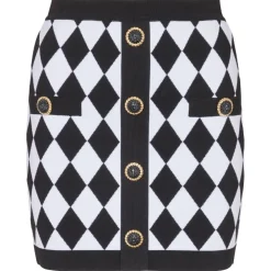Balmain Skirts-- 6 Buttons Diamond Jacquard Skirt - Black White - Exclusive Luxury Collection - Avvenice