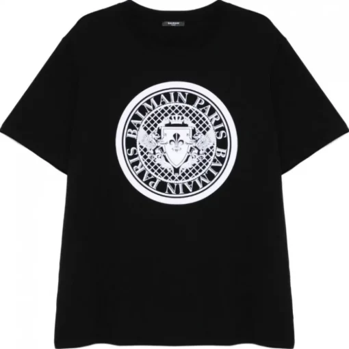 Balmain T-shirt-- Coin Flock T-Shirt - Black White - Exclusive Luxury Collection - Avvenice
