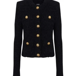 Balmain Jackets-- Buttoned Maze Tweed Jacket - Black - Exclusive Luxury Collection - Avvenice