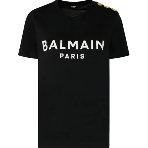 Balmain T-shirt-- Cotton Logo Print T-Shirt - Black White - Exclusive Luxury Collection - Avvenice