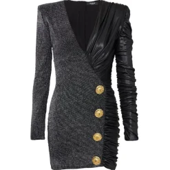 Balmain Dresses-- Double Jersey Short Dress - Black Silver - Exclusive Luxury Collection - Avvenice