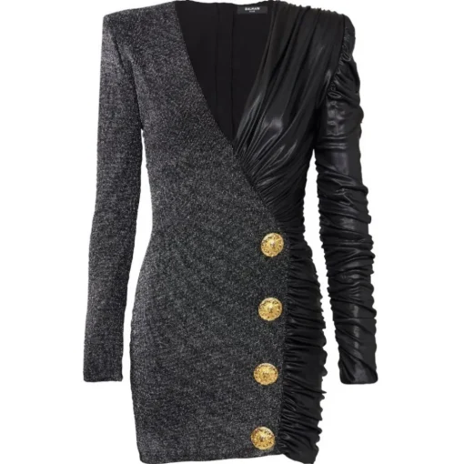 Balmain Dresses-- Double Jersey Short Dress - Black Silver - Exclusive Luxury Collection - Avvenice