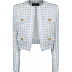 Balmain Jackets-- Gingham Tweed Jacket - Blue - Exclusive Luxury Collection - Avvenice